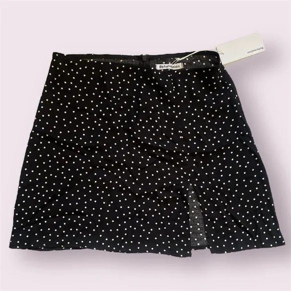 NWT Reformation Margot Selene Skirt Black w/ White Polka Dots | Size 8 - Picture 2 of 6